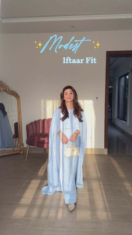 Pearl Blue | Cape Maxi Dress with Hijab